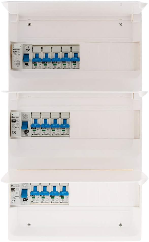 Coffret T5 39 modules Blanc équipé de 13 disjoncteurs et 3 inter. diff. livré avec accessoires