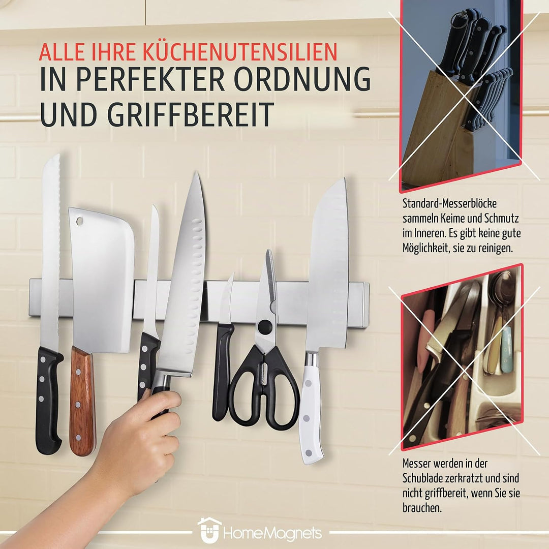 Premium 43cm Magnetleiste Messer für Wand - Extra Starker Messerhalter Magnetisch - Platzsparende Me