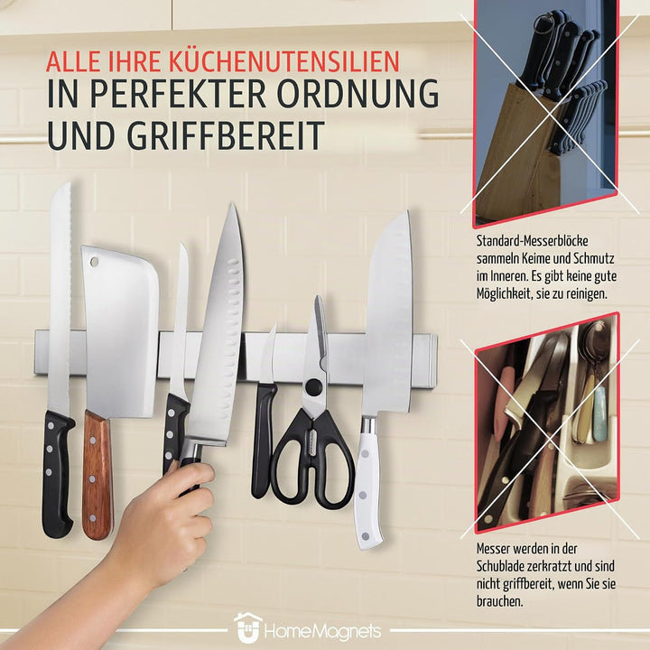 Premium 43cm Magnetleiste Messer für Wand - Extra Starker Messerhalter Magnetisch - Platzsparende Me