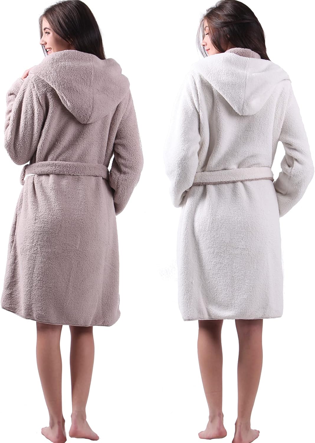 HOMELEVEL Sherpa Wende Bademantel Lammfell Optik für Damen und Herren mit Kapuze Morgenmantel Hausma