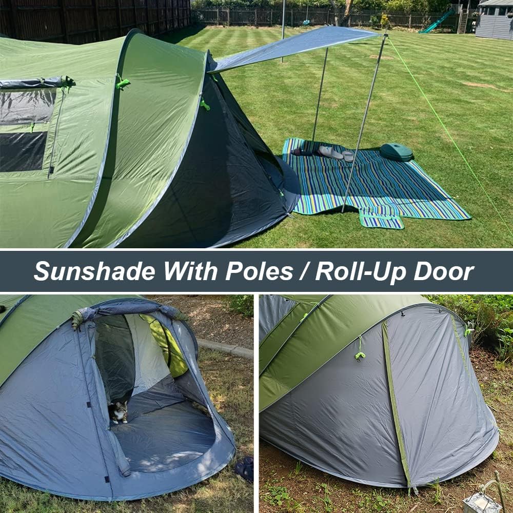 Zelt 4-6 Personen Wasserdicht, Pop up Zelte Familienzelt [5 Fenster] Riesiges Camping Zelt Doppelwan