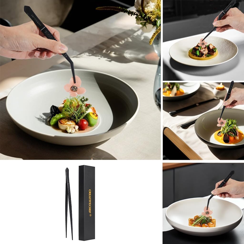 CREATIVECHEF Lebensmittelpinzette und versetzte Pinzette, Edelstahl, professionelle feine Kochzange,