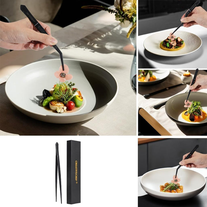 CREATIVECHEF Lebensmittelpinzette und versetzte Pinzette, Edelstahl, professionelle feine Kochzange,