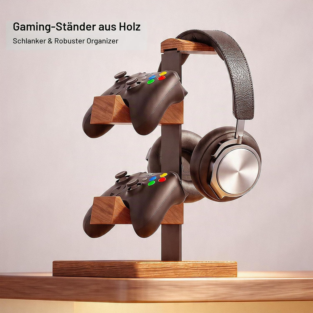 Controller und Kopfhörer Ständer aus Massivholz, Kopfhörer Halterung Halter aus Holz, Headset Stände