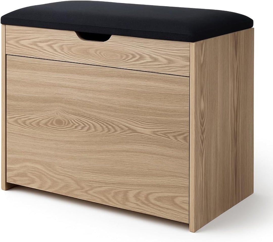 EDAXO MDF Schuhschrank mit Sitzbank und ausziehbaren Regalen, Polyester Polsterung, 57 x 30 x 53 cm,