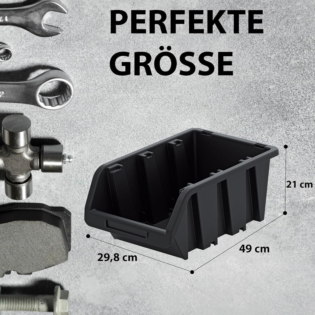 Werkstatt-Stapelkiste, Stapelbox aus PP Kunststoff, Sichtbox Stapelbox, Lagerboxen für Werkzeugswand