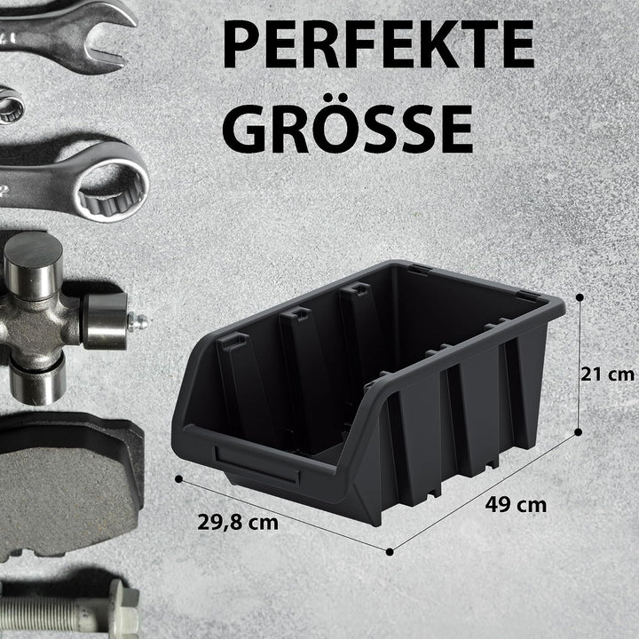 Werkstatt-Stapelkiste, Stapelbox aus PP Kunststoff, Sichtbox Stapelbox, Lagerboxen für Werkzeugswand