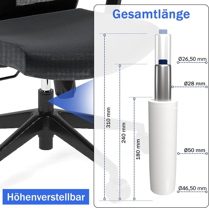 Gasdruckfeder Bürostuhl Gasdruckdämpfer belastbar bis 200kg - Druckfeder Gasfeder Gaslift für Bürost