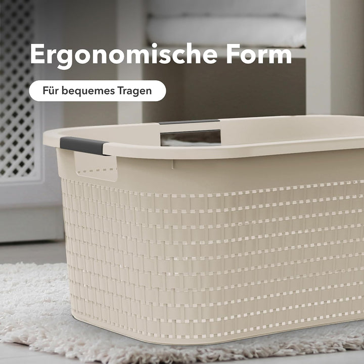 Rotho Country 2er-Set Wäschekorb 40l | Wäschebox in Rattan-Optik | mit Griffen, leicht zu tragen | r