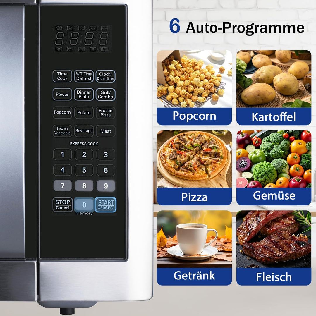 Smad Mikrowelle mit Grill, 42L, 1100W, Mikrowelle Kombi, 11 Leistungsstufen, 6 Auto-Menüs, Speicherf