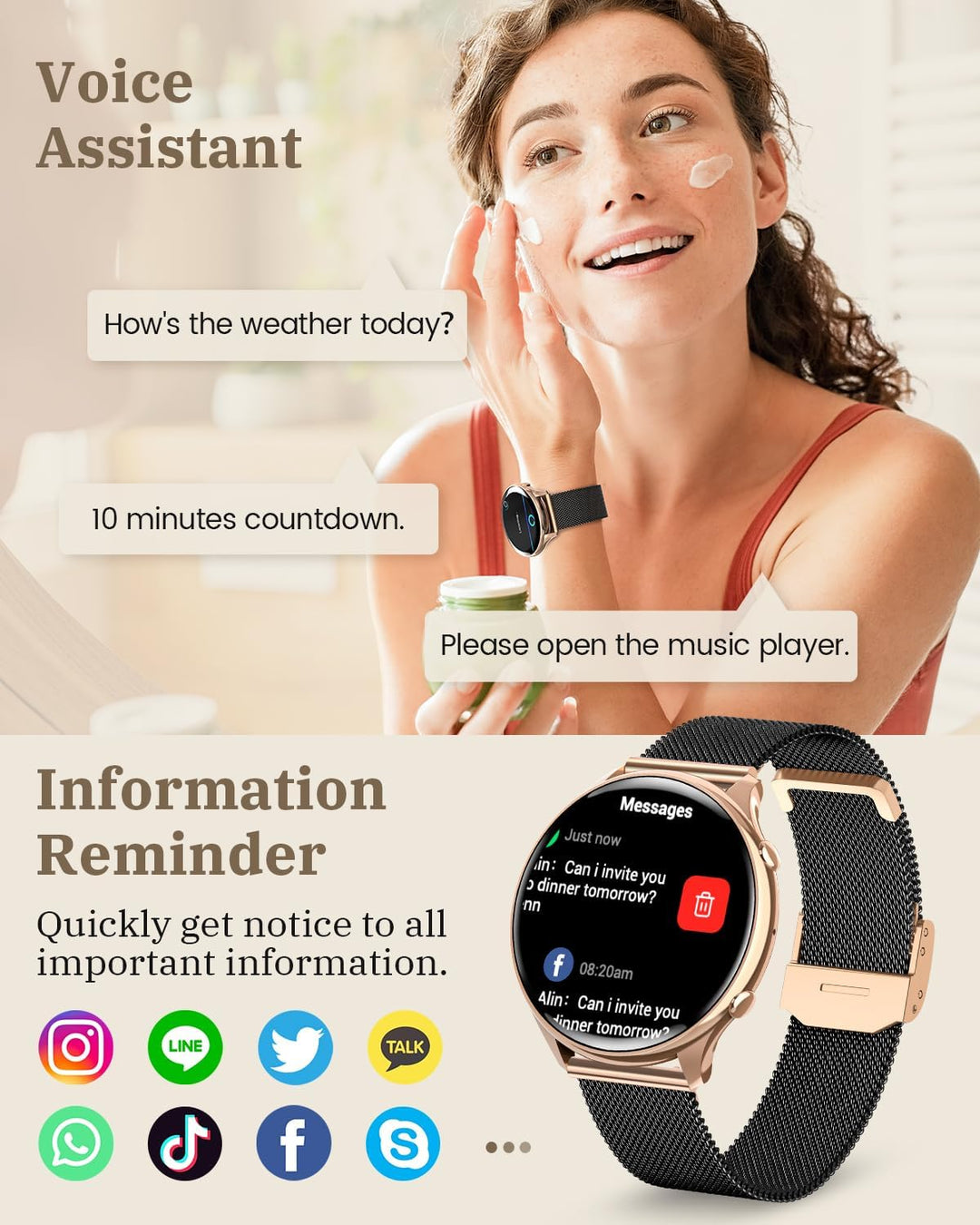 RUXINGX Smartwatch Damen mit Telefonfunktion, HD Voll Touchscreen, Fitness Tracker mit 120 Sport SpO