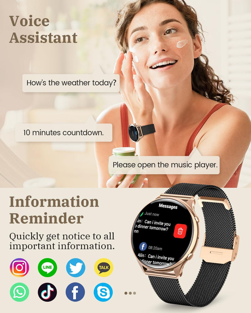 RUXINGX Smartwatch Damen mit Telefonfunktion, HD Voll Touchscreen, Fitness Tracker mit 120 Sport SpO