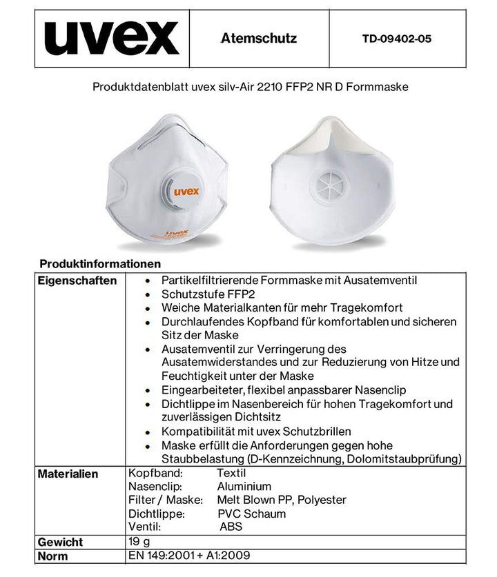 Uvex 8732.210 C2210 silv-air Maske, Cup Form mit Ventil
