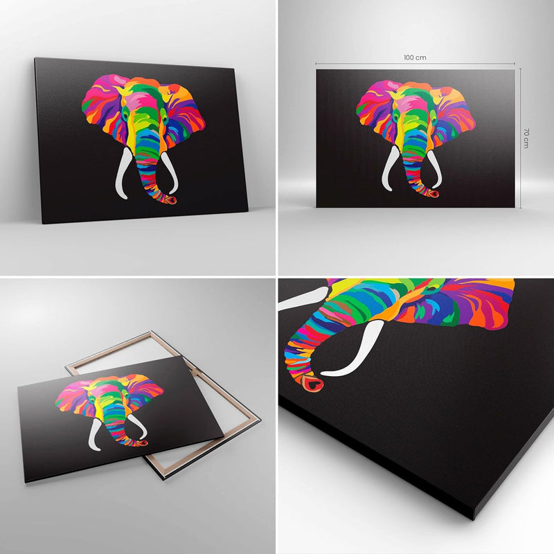 ARTTOR Bilder auf Leinwand 100x70cm Leinwandbild Elefant spass bunt tier Gross Wanddeko Bild Schlafz