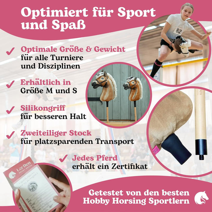 LarDen Hobby Horse Calypso mit schwarzem Halfter S, Stockpferd Für Kleine, HANDGEFERTIGTES Grosse Ki