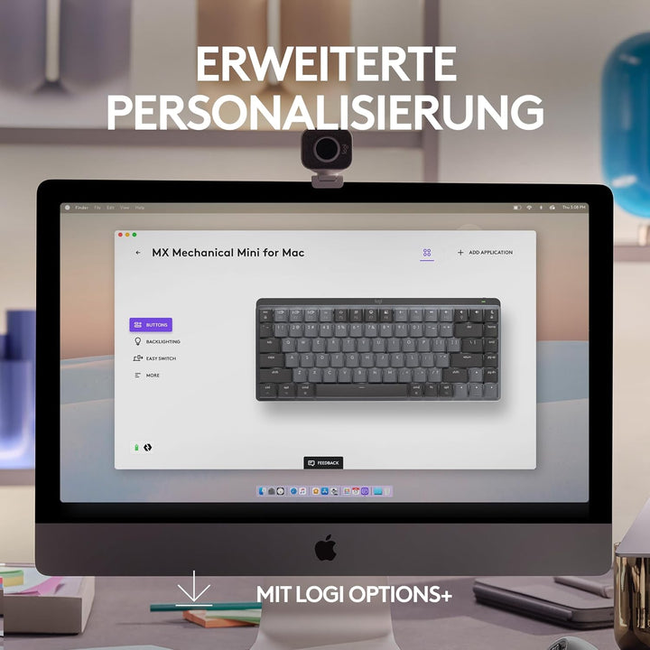 Logitech MX Mechanical Mini für Mac, Kabellose Tastatur mit Beleuchtung, Flache Tasten, Taktile leis