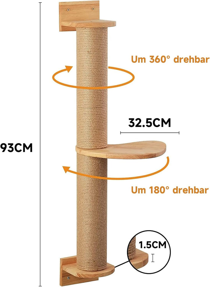 FUKUMARU Kletternwand Katzen, Kratzbaum für Katzen, 93cm hoch Katzenbaum mit Katzentreppe, Kratzpfos