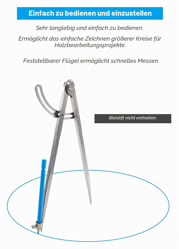 ZLKSKER Professioneller Holzkompass mit Bleistifthalter für Tischler, abschliessbarer Flügelteiler,