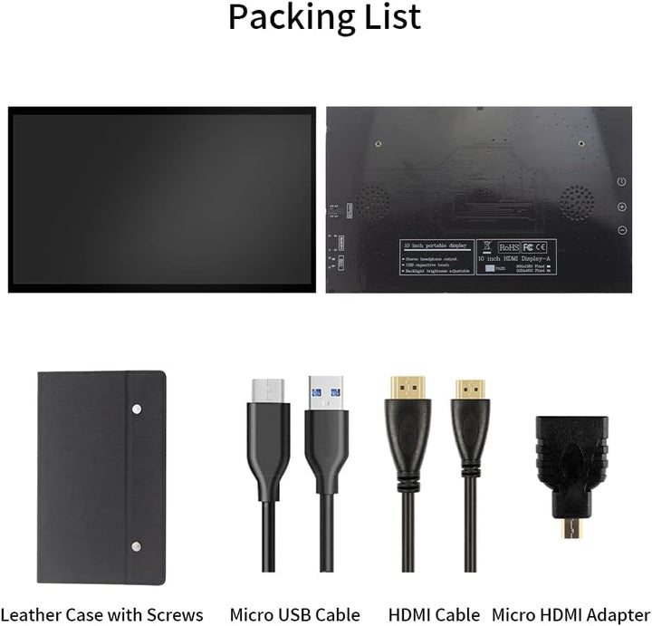 10 Zoll IPS Touchscreen für Raspberry Pi, 1024 × 600 HDMI Monitor, Tragbarer Raspberry pi Display mi