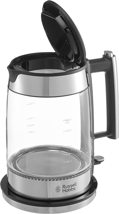 Russell Hobbs Wasserkocher, Glas Elegance, 1.7l, 200W, LED Beleuchtung, Edelstahl, Wasserstandsanzei