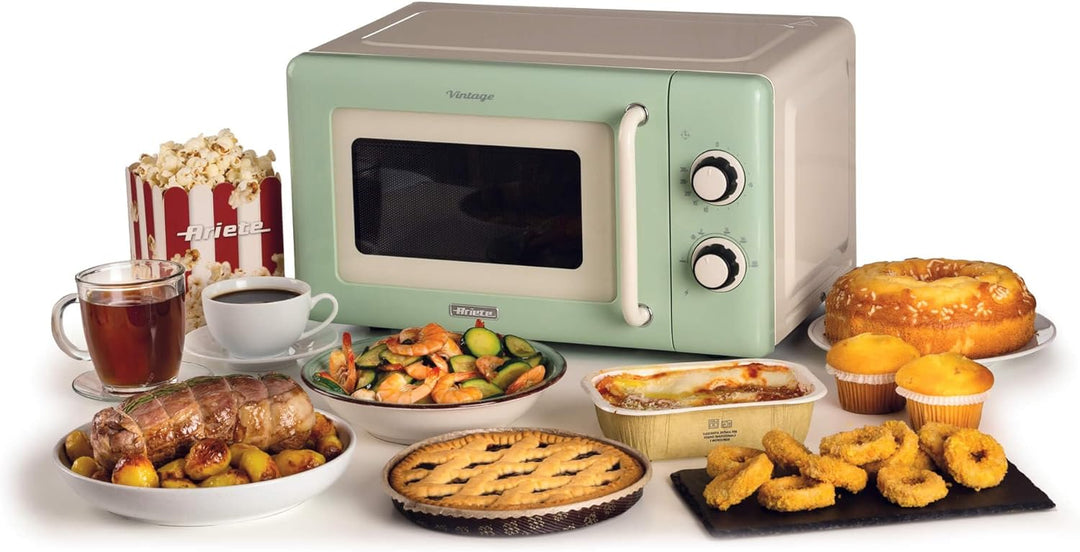 Ariete 3960 Mikrowelle Vintage, 800 W, Fassungsvermögen 20 l, 3 Funktionen, 6 Kochstufen, Timer, Grü