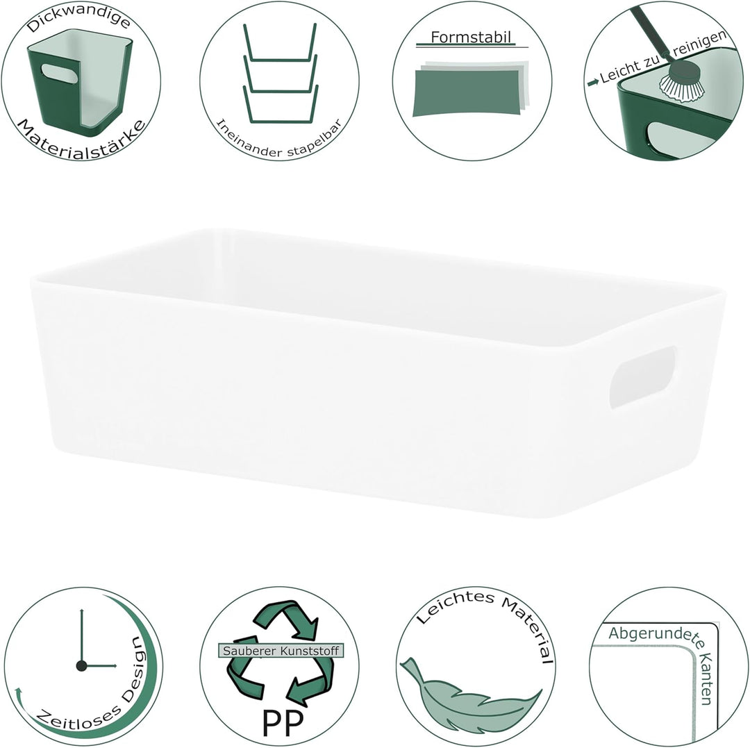 6x Ordnungsboxen - 6 cm hoch - WEIss - 20x12,5x6cm - 1,2 Liter - Ordnungskorb - Schubladenorganizer