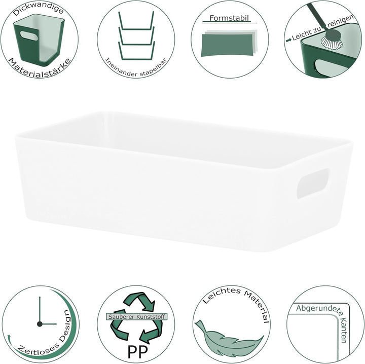 6x Ordnungsboxen - 6 cm hoch - WEIss - 20x12,5x6cm - 1,2 Liter - Ordnungskorb - Schubladenorganizer