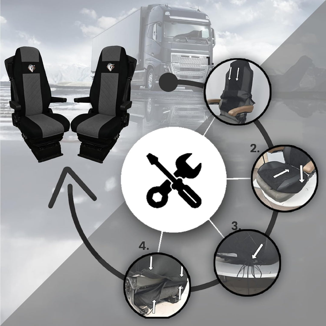 SABA Auto Sitzbezüge LKW Grau für Volvo FH4 2 Riemen | LKW Zubehör für Sitzschone - Strapazierfä
