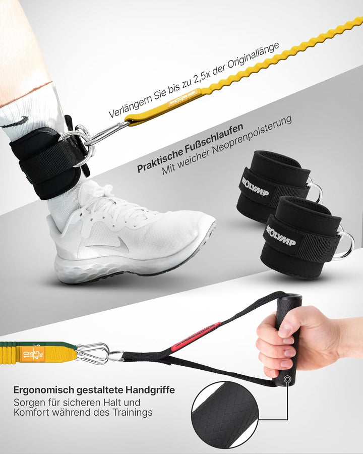 NEOLYMP Premium Resistance Bands Set mit E-Book - Fitnessbänder Expander Set mit 5 Stärken, Türanker