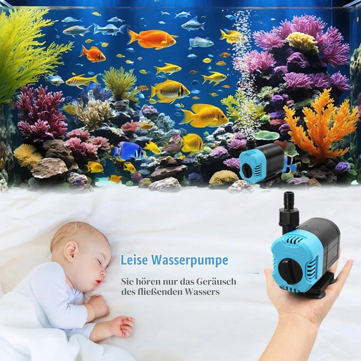 Tauchwasserpumpe 1200l/H 15W,AolKee Ultra Ruhige Wasserbrunnen Pumpe, Wasserdichte Bewertung IPX8 ve