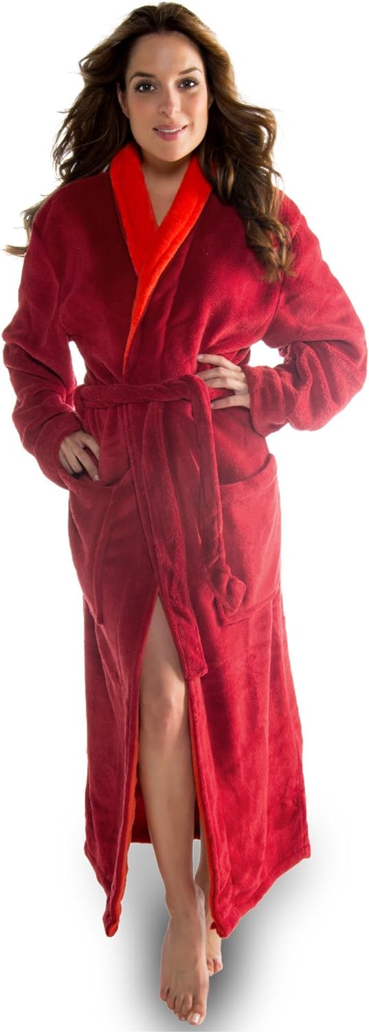 CelinaTex Nevada Bademantel Damen Herren L bordeaux korall rot Mikrofaser Saunamantel Coral Fleece M