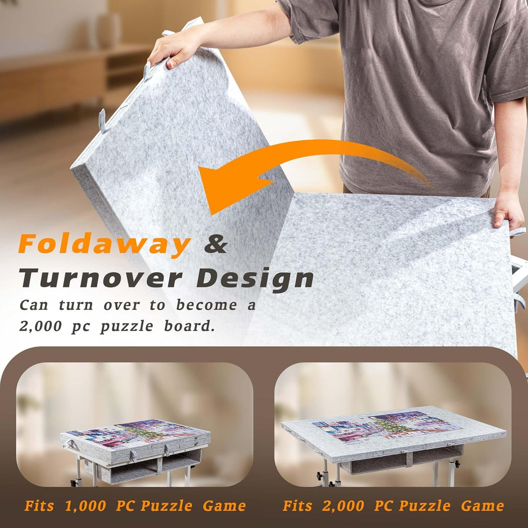 Tektalk Faltbarer Filz-Puzzle-Tisch mit Höhenverstellung, Puzzle-Board für Erwachsene mit 2 Abdeckun
