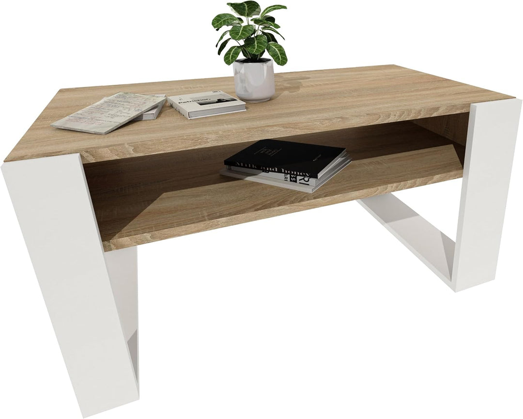 Couchtisch 92×53.6 cm – Wohnzimmertisch aus Holzwerkstoff, Stabiler & moderner Kaffeetisch mit zusät