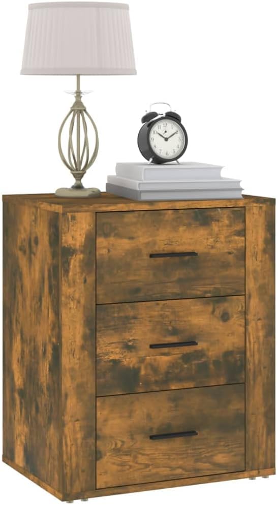 FIRBNUS Bedside Table Nachtkonsole Beistelltisch mit 3 Schubladen Night Stand Nachttisch Räuchereich