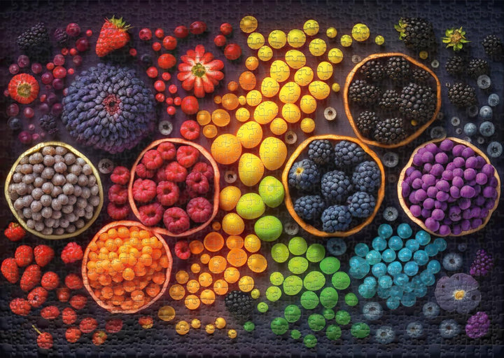 Ulmer Puzzleschmiede - Puzzle 1000 Teile „Rainbow Fruits“ - Farbenfrohes Frucht- und Beeren-Puzzlemo