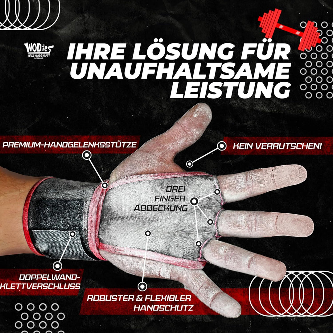 JerkFit WODies 2 in 1 Handgelenkbandage und Handflächenschutz L Rot, L Rot