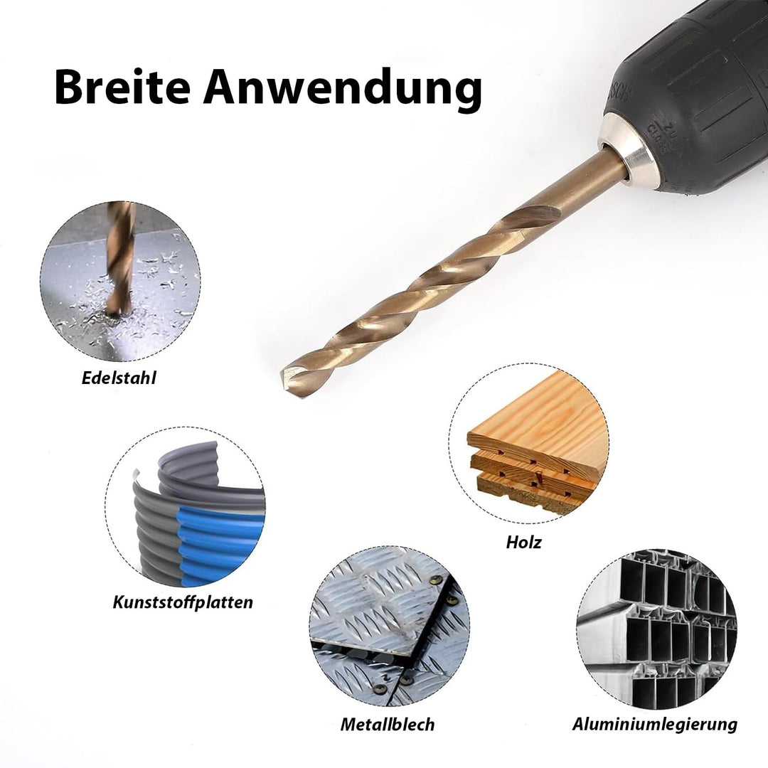 Präzisionsbohrer Spiralbohrer-Set | 19 Stück | HSS-E M35 Cobalt Metallbohrer Set | 1–10mm 0,5mm Schr