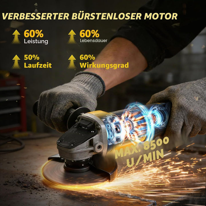 Akku-Winkelschleifer für Dewalt 18 V 20 V, 125 mm, 8500 U/min, bürstenlos, elektrisch, 3-Gang-Schlei