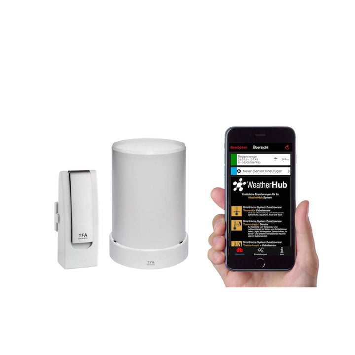 TFA Dostmann Weatherhub Starter-Set, mit Funk-Regenmesser, für SmartHome, gratis Smartphone App, ein