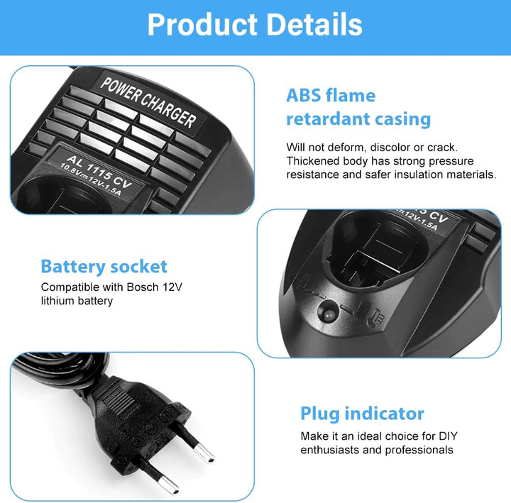 Ladegerät für Bosch 12V, Li-ion Schnellladegerät Kompatibel mit Bosch Professional 10.8V-12V AL1115C