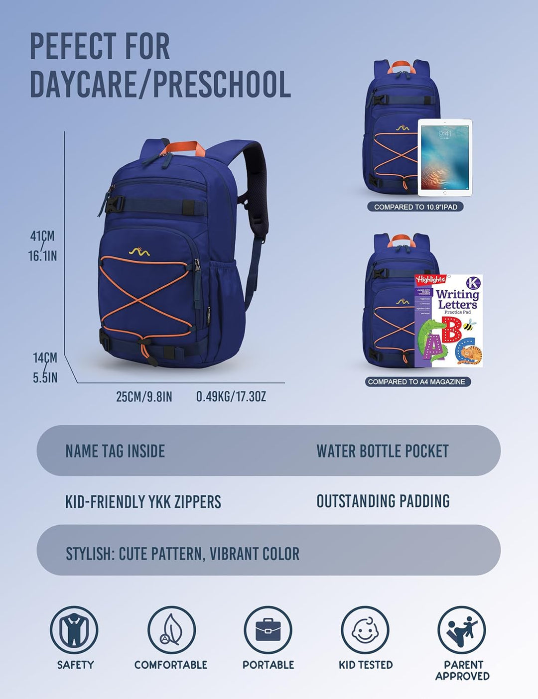 MOUNTAINTOP Kinderrucksack Mädchen Jungen Schulrucksack Schultasche für Schule Wander, 15L, 25 x 14