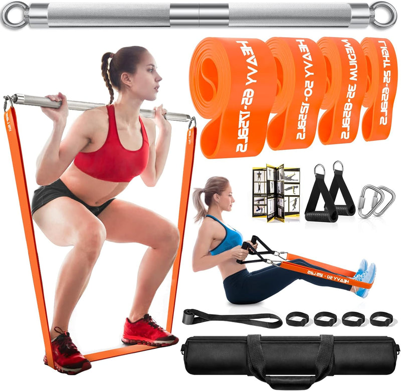 DASKING Fitnessbänder Krafttraining mit Stange, Resistance Bands Set