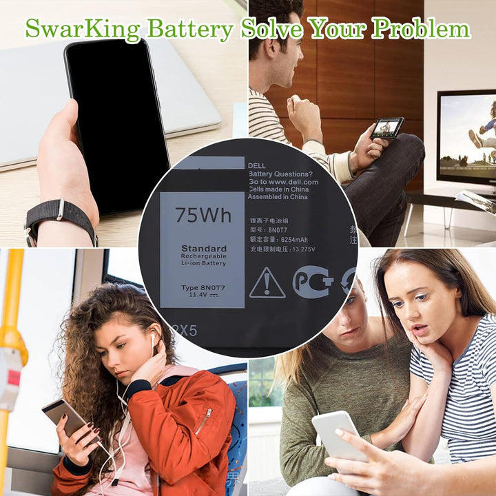 SwarKing Ersatz Akku Kompatibel mit 8N0T7 Dell XPS 15-9575-D1805TS D1605TS i7-8705G Precision