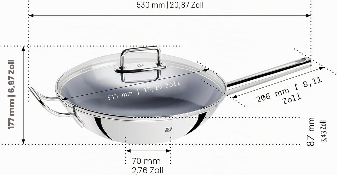 ZWILLING Plus Wok, Antihaftbeschichtung, Inkl. Glasdeckel und herausnehmbaren Gittereinsatz, Mit lan