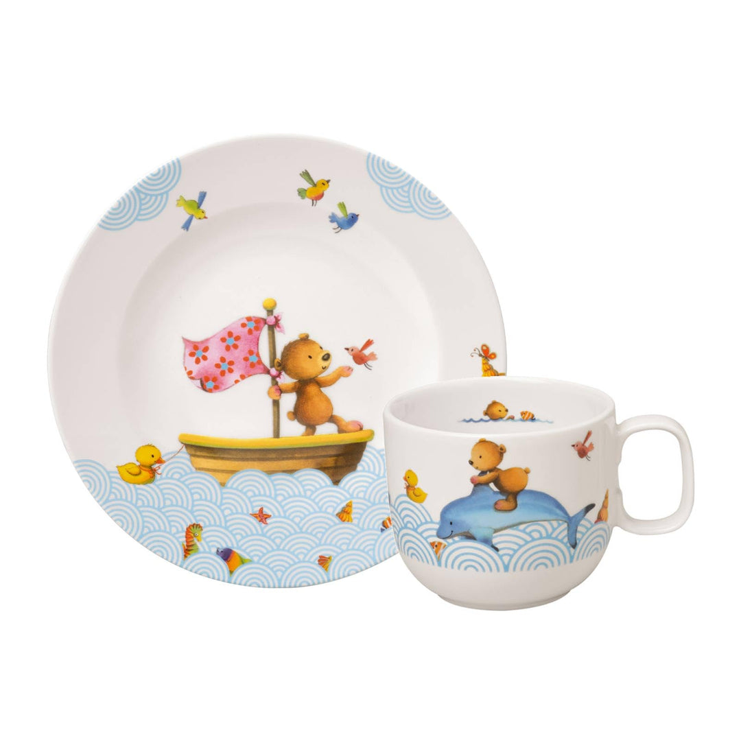 Villeroy & Boch Happy as a Bear Frühstücks-Set 2-teilig – Flacher Kinderteller (20 cm) und Kindertas