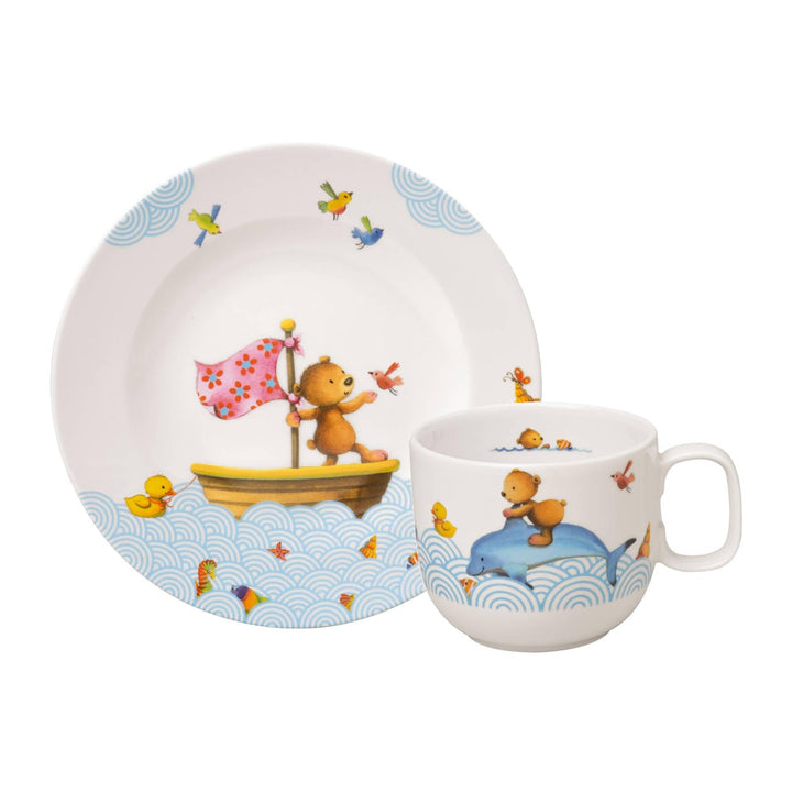 Villeroy & Boch Happy as a Bear Frühstücks-Set 2-teilig – Flacher Kinderteller (20 cm) und Kindertas