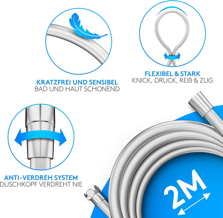 Lyvanas - TESTSIEGER 2021 - Duschkopf mit Schlauch und Halterung - Brausekopf für Dusche & Badewanne