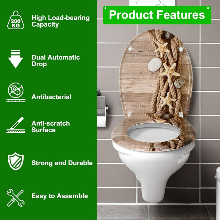 Premium WC-Sitz Toilettensitz mit Absenkautomatik, YOTOREE Toilettendeckel, O Form Duroplast Klodeck