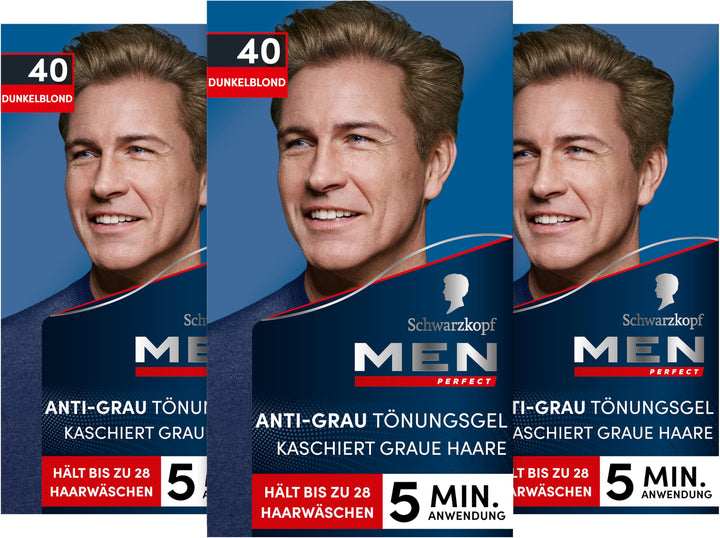 Schwarzkopf Men Perfect Anti-Grau Tönungs-Gel 40 Dunkelblond (80 ml), Haarfarbe für Männer blendet g