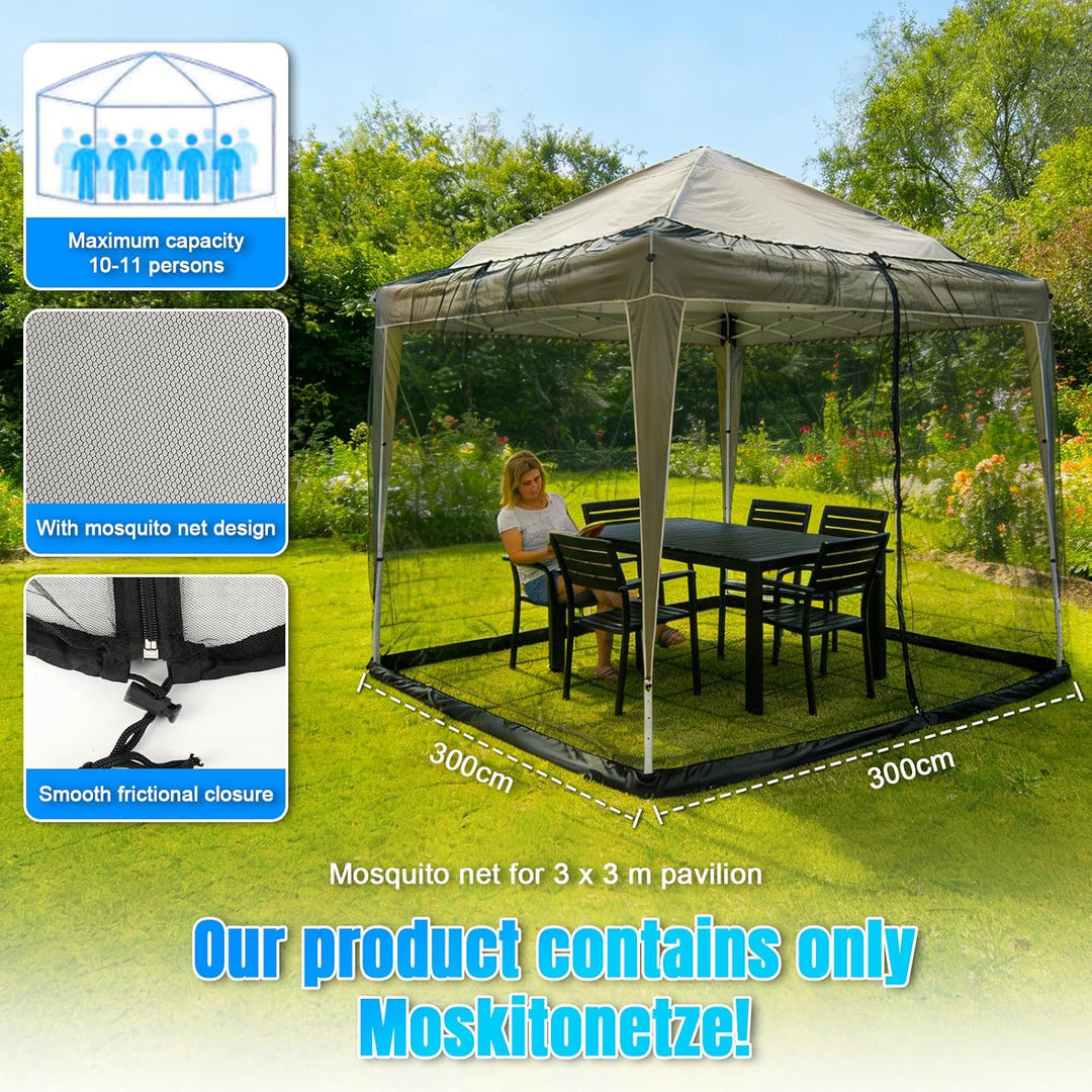 3x3m Moskitonetz Fliegengitter für Pavillon Sonnenschirm, PP Nanocomposite Gazebo Mosquito Net 4-Sei